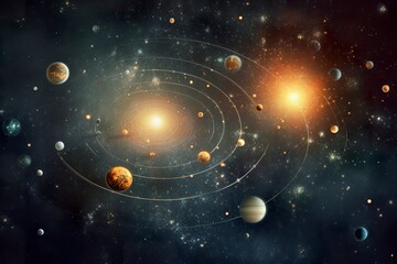  Our 3d Solar system with planets in orbits path.