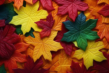 Wall Mural - Colorful Autumn Maple Leaves Background. Gradient from Green, Orange, Yellow, and Red. Autumn Colored Fall Leaf Texture Background