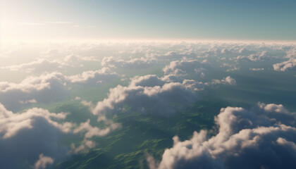 Poster - Aerial view of a clear sky, flying high above the clouds generated by AI