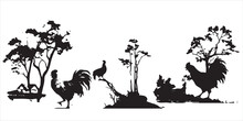 Silhouette Of Cock In The Tree Vector Illustration