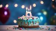 A cute and tiny cake for a sixth birthday, topped with a miniature number 6 candle and pastel decorations.