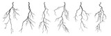 Fototapeta  - Vector lightning silhouettes set. Elements for thunderstorm. vector