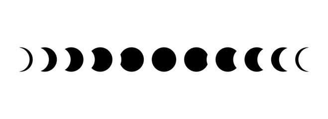 full moon eclipse concept illustration. set of moon phases or stages. total sun eclipse and lunar cy