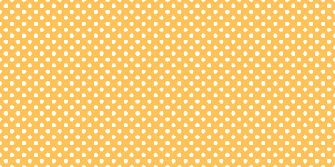 Poster - Polka dot seamless pattern. Yellow and white dotted repeated background. Swatch template for textile, fabric, plaid, tablecloths, clothes. Vector wide wallpaper