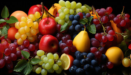 Wall Mural - Freshness of nature bounty  grape, apple, strawberry, raspberry, peach generated by AI