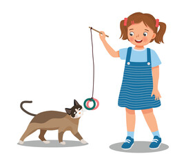 Sticker - Cute little girl pet lover playing with her cat