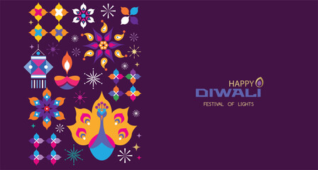 traditional indian festival diwali. happy festival of lights deepavali template banner, poster, gree