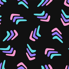 Poster - vector three colors boomerang seamless pattern on black.