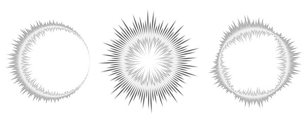 Poster - Circle sound wave. Audio music equalizer. Round circular icons set. Spectrum radial pattern and frequency frame. Vector design