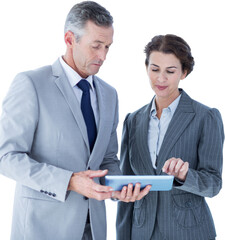 Poster - Digital png photo of focused caucasian businessmen couple with tablet on transparent background