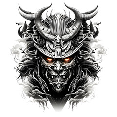 Wall Mural - samurai head tshirt tattoo design dark art illustration isolated on white background