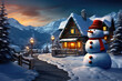 © littlepigpower - Christmas snowman in front of a house in winter