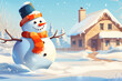 © littlepigpower - Christmas snowman in front of a house in winter