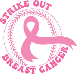 Wall Mural - Strick Out Breast Cancer - T-shirt design, ribbon with a ribbon