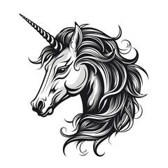 Wall Mural - unicorn head tshirt tattoo design dark art illustration isolated on white