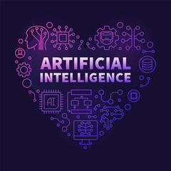 Poster - ai artificial intelligence technology concept heart shaped outline colorful banner
