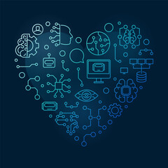 Sticker - Machine Learning - ML Technology concept blue heart shaped outline banner