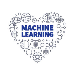 Poster - machine learning heart line banner. ml technology concept thin line banner