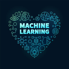 Poster - machine learning heart shaped colored banner - ml technology concept thin line banner