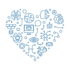 Poster - machine learning ml heart banner - new technology concept thin line banner