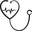 Heart rate stethoscope icon for medical apps and websites. Line drawing vector illustration. 