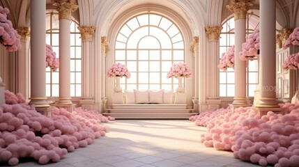 Leinwandbilder - Elegant luxury wedding venue interior design with pink roses.