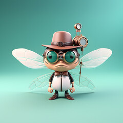 Wall Mural - Firefly cute cartoon in steampunk hat Google Glass