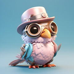 Wall Mural - Parrot cute cartoon in steampunk hat Google Glass 