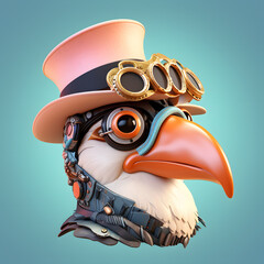 Wall Mural - Toucan cute cartoon in steampunk hat Google Glass