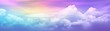 Rainbow sky with fluffy clouds. Multicolored toned sky.