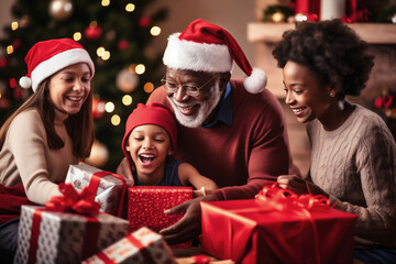 Photo of people gathered around a Christmas gift in anticipation