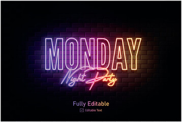 Vector neon effect logo for neon text effect and neon light night party editable text effect and night club