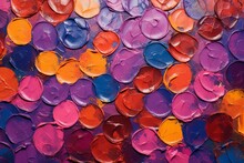 秋用の抽象油絵バナー）紫・オレンジ・赤・青の水玉模様