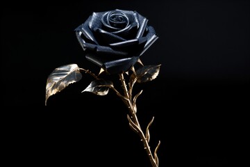 A luxurious black rose with golden accents