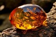 Transparent amber gemstone embedded in stone. Generative AI