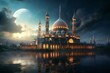 Stunning mosque scenery celebrating Eid, Ramadan, and Jumma. Generative AI