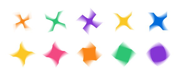 Sticker - Blurred star set. Colorful y2k shapes collection. Abstract retro graphic design elements