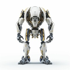 Wall Mural - White humanoid robot standing in a relaxed pose against a white background, AI-generated.