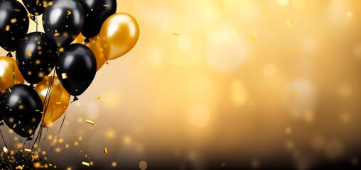 Wall Mural - celebrating a party with black and gold balloons,