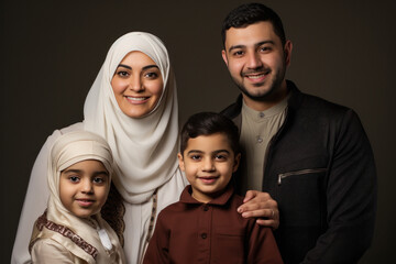 Wall Mural - happy muslim family spending time together at home