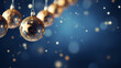 Christmas baubles stars on blue background. Copy space