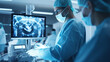 © standret - Doctor in blue coat is working in futuristic hospital