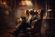 © Lumos Maxima - Bear like a human in suit sitting on the armchair. Trading stock market concept