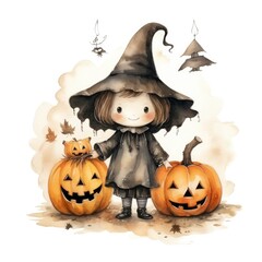 Wall Mural - Watercolor Halloween illustration on white background.