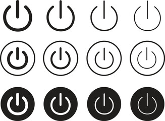 Poster - Set of Power buttons icons. Turn on and off switch vector signs. computer start trigger buttons symbol collection in flat style isolated on transparent background.