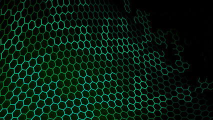Poster - Dark green light hexagon lines network digital background