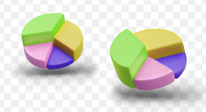 Colorful diagram in different positions with shadow. Concept of business strategy. Statistics data analysis. Vector illustration in 3d style in green, yellow and purple colors