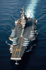 Poster - Aircraft carrier, American warship, Aerial view.