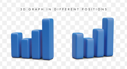Fototapete - 3d graph in different positions. Chart or diagram in blue color for website, documentation or presentation. Concept of sale. Vector illustration in 3d style