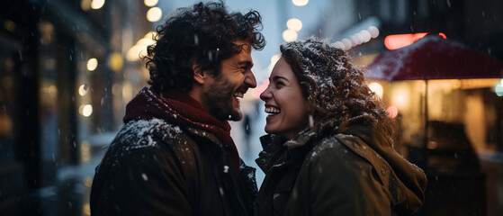 Wall Mural - portrait of a couple in snowy weather